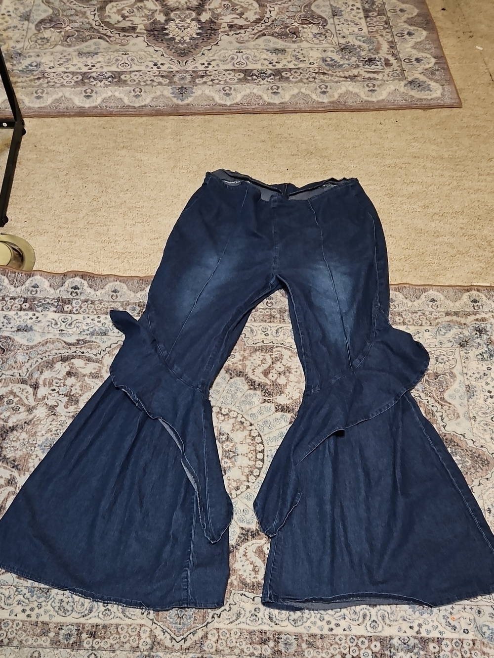 High-Rise Dark Blue Ruffle Flare Jeans